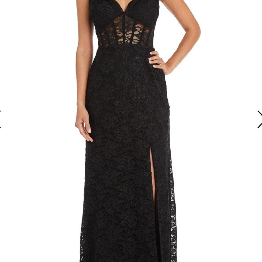 MORGAN & CO 12938 LONG SPAGHETTI STRAP EVENING GOWN WITH CORSET